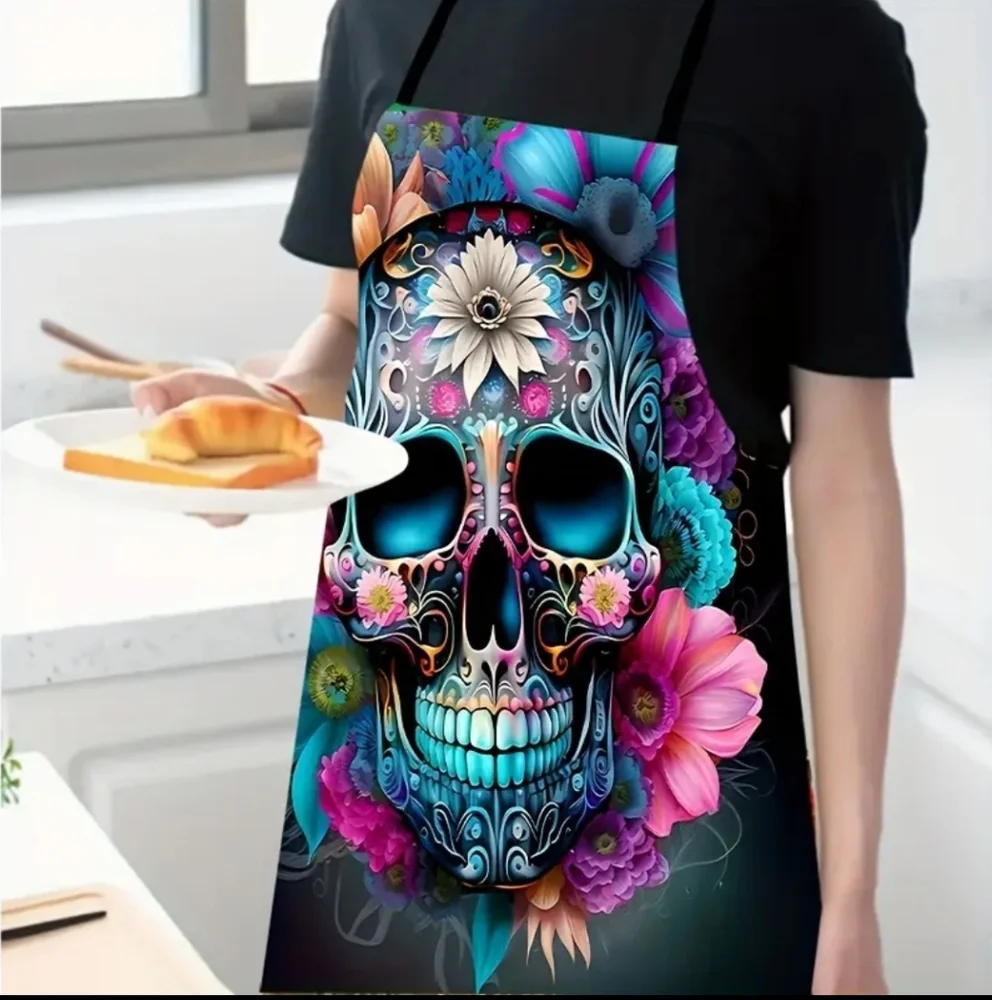 Flowers Skull Apron, Grill Cookout